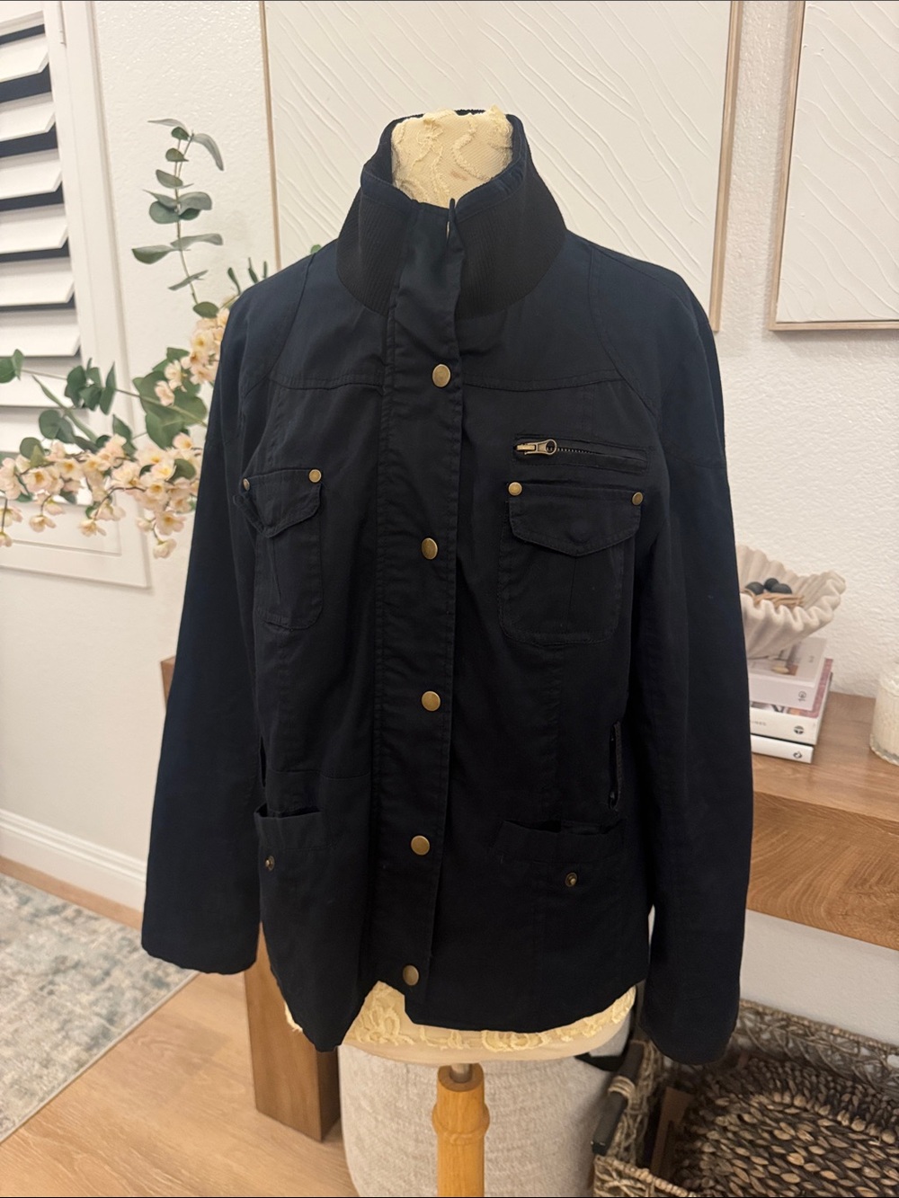 Black Utility Jacket with Gold Hardware